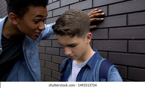 Mean African American Student Mocking Weak Boy, Psychological Abuse, Threat