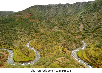 Meander Of The Malvellido River In The Town Of El Gasco, In The District Of Las Hurdes, Which Became Famous Thanks To The Film By Luis Buñuel. Extremadura, Spain