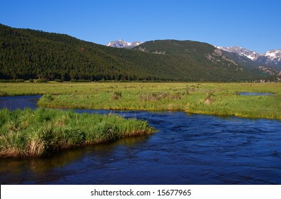 Meandering Spring Stream In An Alpine Meadow In Rocky Mountain National Park In Estes Park Colorado USA