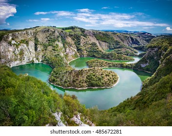 Meanders at rocky river Uvac gorge on sunny day, southwest Serbia - Powered by Shutterstock