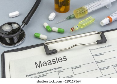 Measles, medicines and syringes as concept of ordinary treatment health