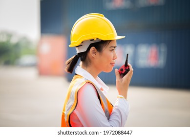 Measures to increase the work efficiency of female employees Using radio communication to coordinate - Shutterstock ID 1972088447