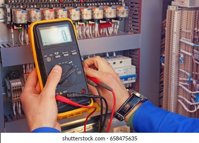 Multimeter Hands Engineer Electrical Cabinet Adjustment Stock Photo ...