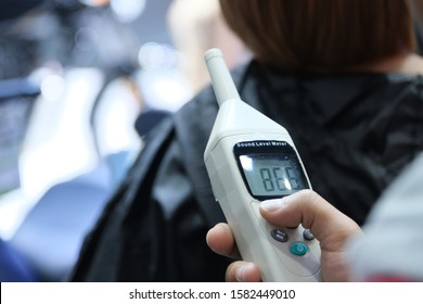 The Measuring The Noise Of Event In The Hall With A Sound Level Meter.