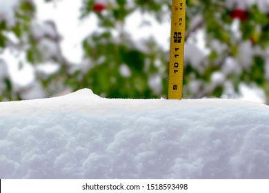 Measuring The Snow Depth With Ruler 9 Feet