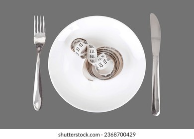 Measuring Tape on a Place Setting  on grey  Transparent  background - Shutterstock ID 2368700429