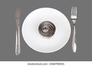 Measuring Tape on a Place Setting  on grey  Transparent  background - Shutterstock ID 2368700431