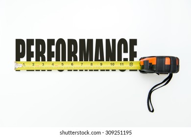 Measuring tape over the word performance on white background