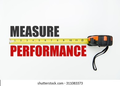 Measuring tape over the words measure and performance on white background
