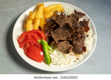 Meat Doner Menu, Iskender Menu On Plate, Turkish Special Meat Doner, Food, Special Menu (Turkish Name; Pilav üstü Et Doner)