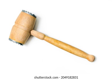 Meat mallet - meat tenderiser. Wooden Meat mallet with metal Ending isolated on white background with Clipping Path
