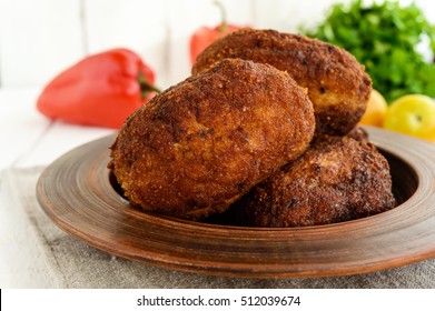 Meat Mini-rolls (cutlet) With Boiled Egg. Close Up