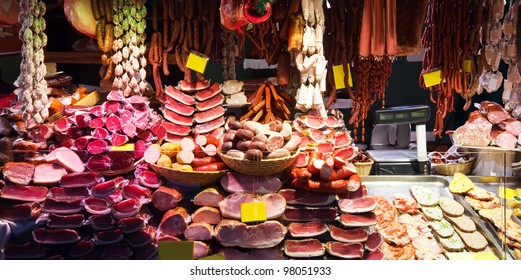 Meat On Shopwindow At The European  Market