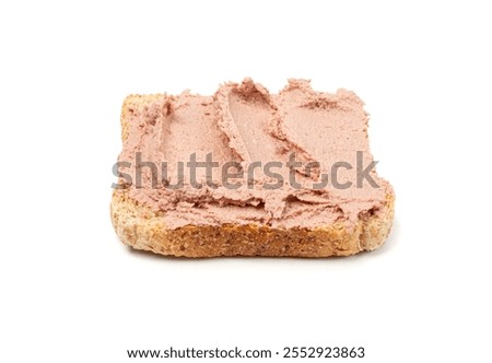 Meat Paste Toast Bread Isolated, Tuna Pate Sandwiches, Terrine Toasts, Chopped Liver Mousse on Bread, Fish Paste Canape on White Background