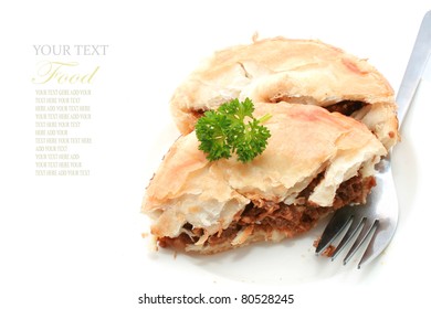 Meat Pie With Cut Out Isolated On White