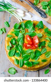 Meat pie with spinach.Selective focus