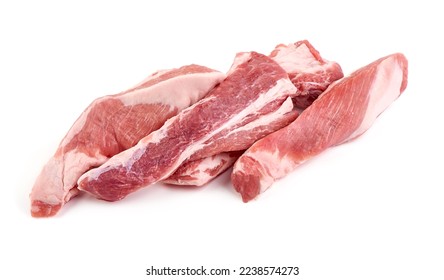 Meat, pork, slices pork loin on a white background - Shutterstock ID 2238574273