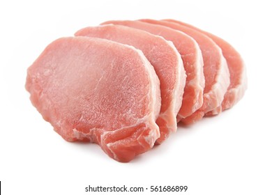Meat, pork, slices pork loin on a white background - Shutterstock ID 561686899