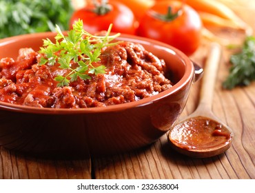 meat sauce in the bowl - traditional Italian recipe