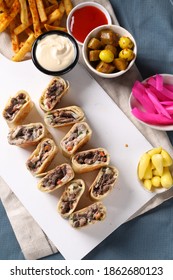 Meat Shawerma On A Wooden Plate