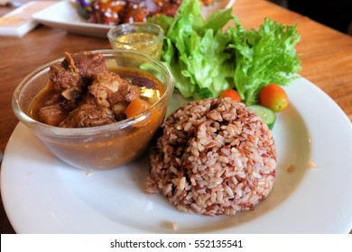 Meat Stew With Vegetable And Pineapple Serve With Rice And Salad  