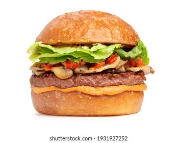 meat substitute burger isolated on white background - Shutterstock ID 1931927252