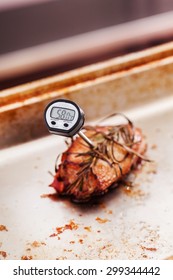 Meat thermometer in the meat