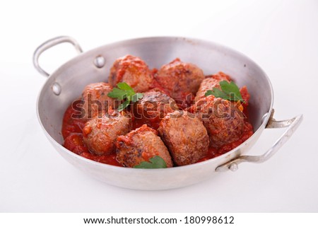 Similar – Image, Stock Photo Meatballs in tomato sauce on black tray. Above view of meat dish