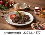 Meatball plate,
Roasted peppers, Roasted tomatoes, Roasted onions and meatballs plate, Barbecued meatballs,
Meatball plate on wooden table, grilled meatballs, Delicious composition