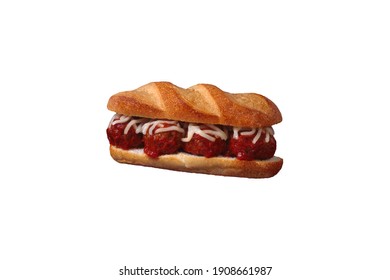 Meatball Sandwich Isolated On The White Background