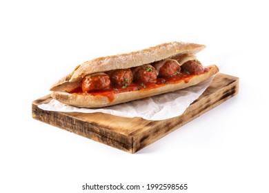 Meatball Sub Sandwich Isolated On White Background