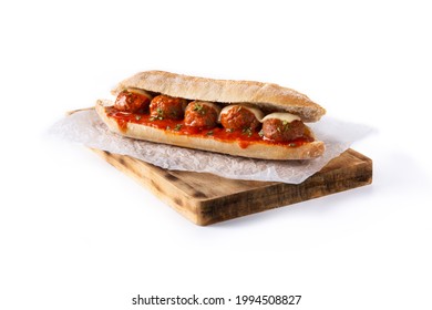 Meatball Sub Sandwich Isolated On White Background