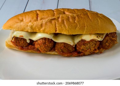 Meatballsandwich  Top With Melted Cheese On A Hoagie Roll, 