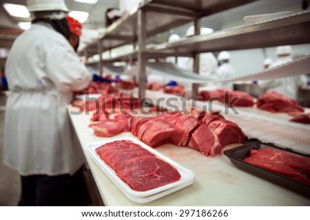 Meats of all types raw before it is packaged and shipped to stores and restaurant