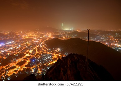 Mecca City View From Hira Cave At Night.