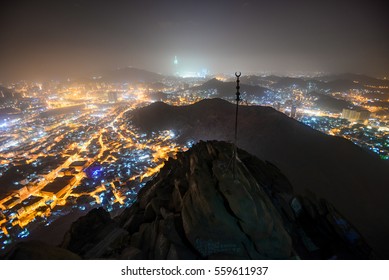 Mecca City View From Hira Cave At Night.