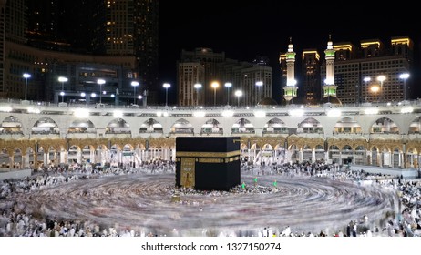 Mecca, Saudi Arabia February-24-2019: The Holy Kaaba In Masjid Al Haram.
