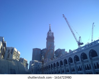 Mecca Saudi Arabia - January 14, 2020: Construction Process Of Mecca Mosque With Pullman Hotel Tower In The Background