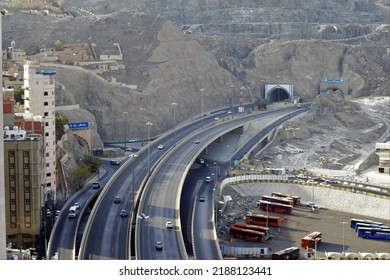 Mecca , Saudi Arabia - July 3, 2022- An Aerial View Of Road System In Mecca Saudi Arabia.