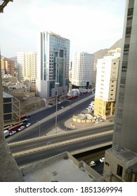 Mecca, Saudi Arabia July 31, 2019 View From The Window's Hotel Skyscraper Line Up And Street In Mecca, Saudi Arabia