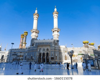 MECCA , SAUDI ARABIA , OCT/22/2020 - Pilgrims At Masjid Al-Haram - Umrah Fewer Muslims People Socially Distanced Corona Virus Wearing Face Mask Covid 19