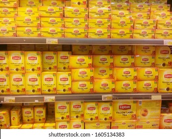 MECCA, SAUDI ARABIA-CIRCA DECEMBER 2016 : Boxes Of Yellow Label Lipton Tea By Unilever Sold At Bin Dawood Supermarket.