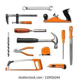 Mechanic hand tools kit, black and orange, isolated on white background - Powered by Shutterstock - Get 15% off with code: PIKWIZARD15