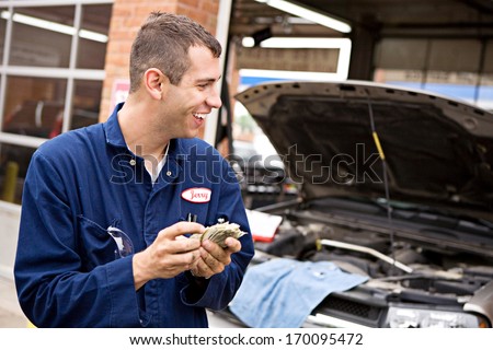 Mechanic: Happy to get money for repair work.