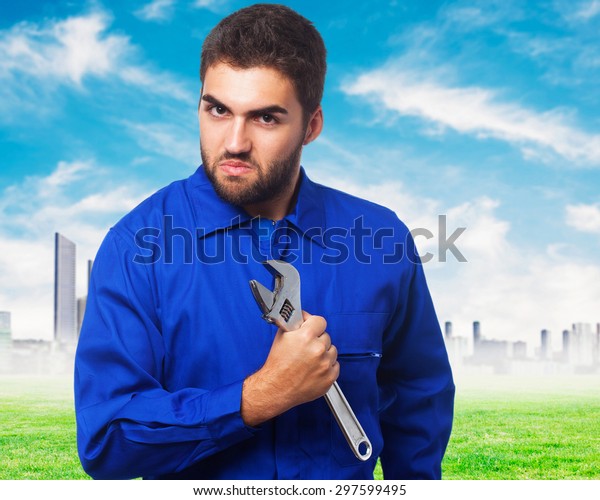 mechanic man with\
wrench