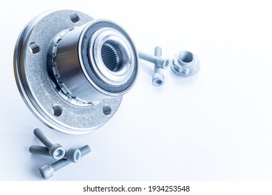 Mechanic Part. Set Of New Metal Car Part. Auto Motor Mechanic Spare Or Automotive Piece Isolated On White Background. Repair And Vehicle Service