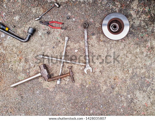 mechanic tools of the ground for fixing car use\
for background -image