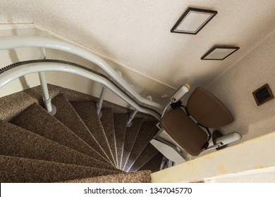 Mechanical Chair Lift Taking Disabled Or Aged People Up And Down Stairs Senior, Stairlift For Disabled In A Home