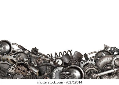 Mechanical Collage Made Of Old Auto Spare Parts Car Isolated