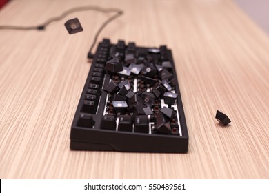 Mechanical Computer Keyboard With Keys Or Keycaps Flying